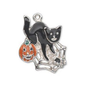 Halloween Cat with Spider Web Pendant